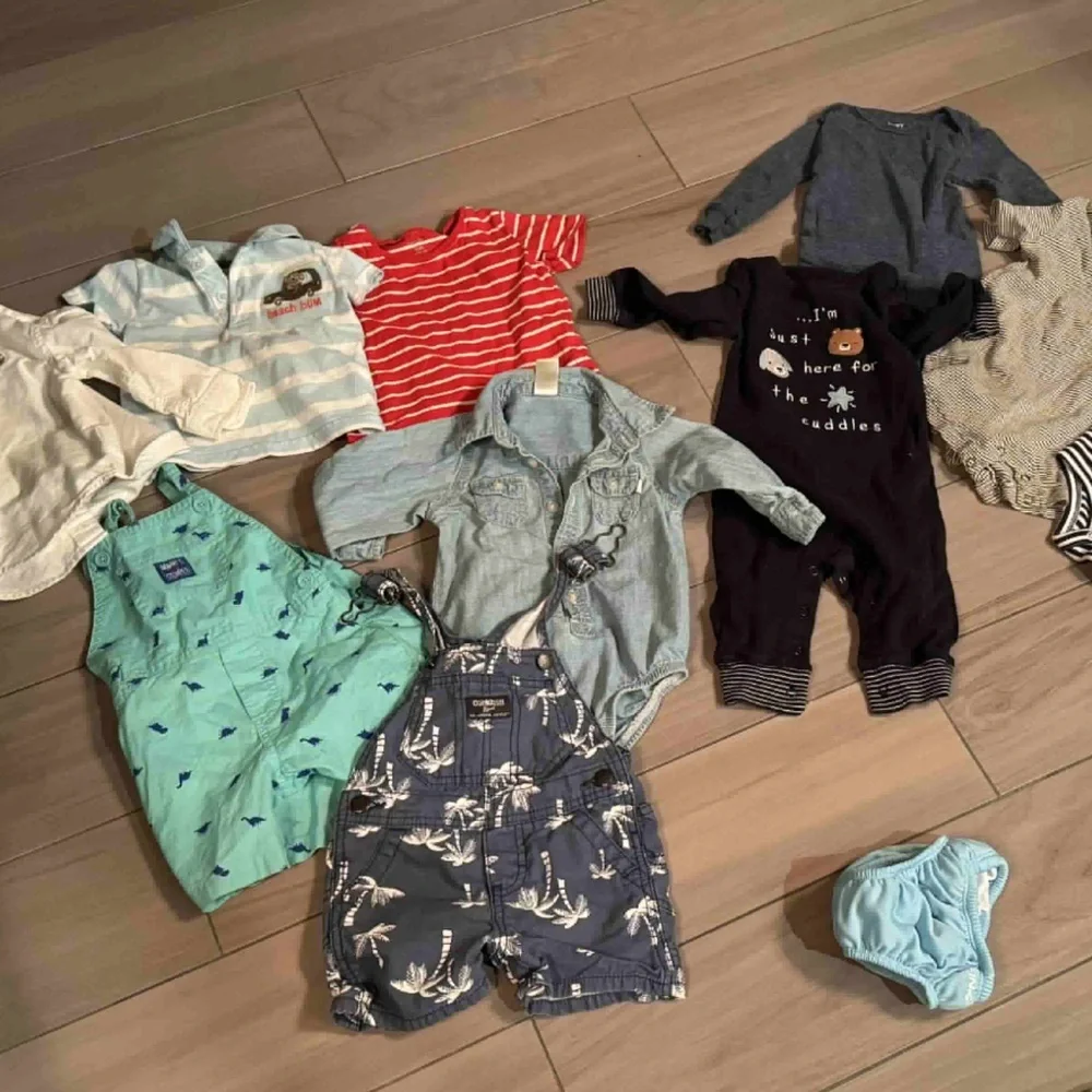 17pc bundle lot 9m boys shorts, jackets, overalls, one pieces no stains or wear